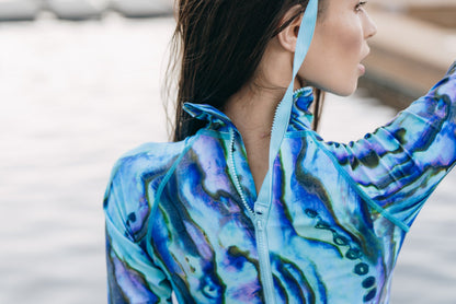 UPF 50+ Sun Protective Long Sleeve "Shorty" Swimsuit - Blue Abalone