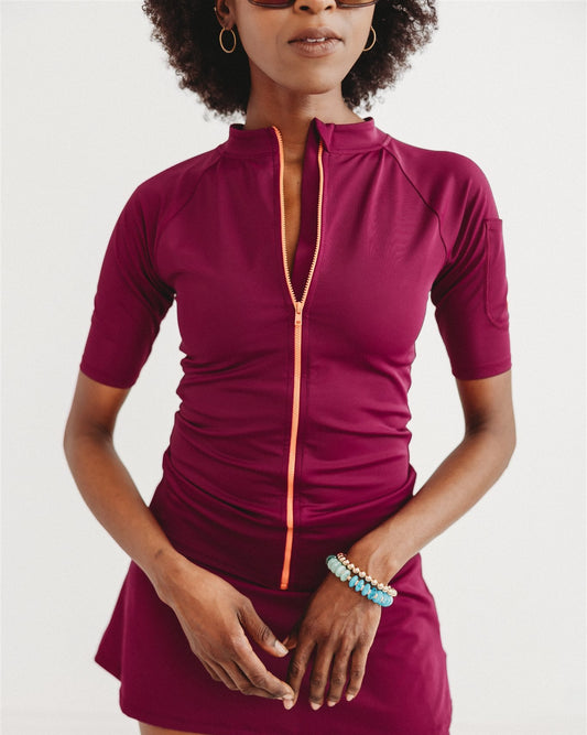 The Miranda Sun Tee | UPF 50+ Short Sleeve Full Zip Rash Guard for Women
