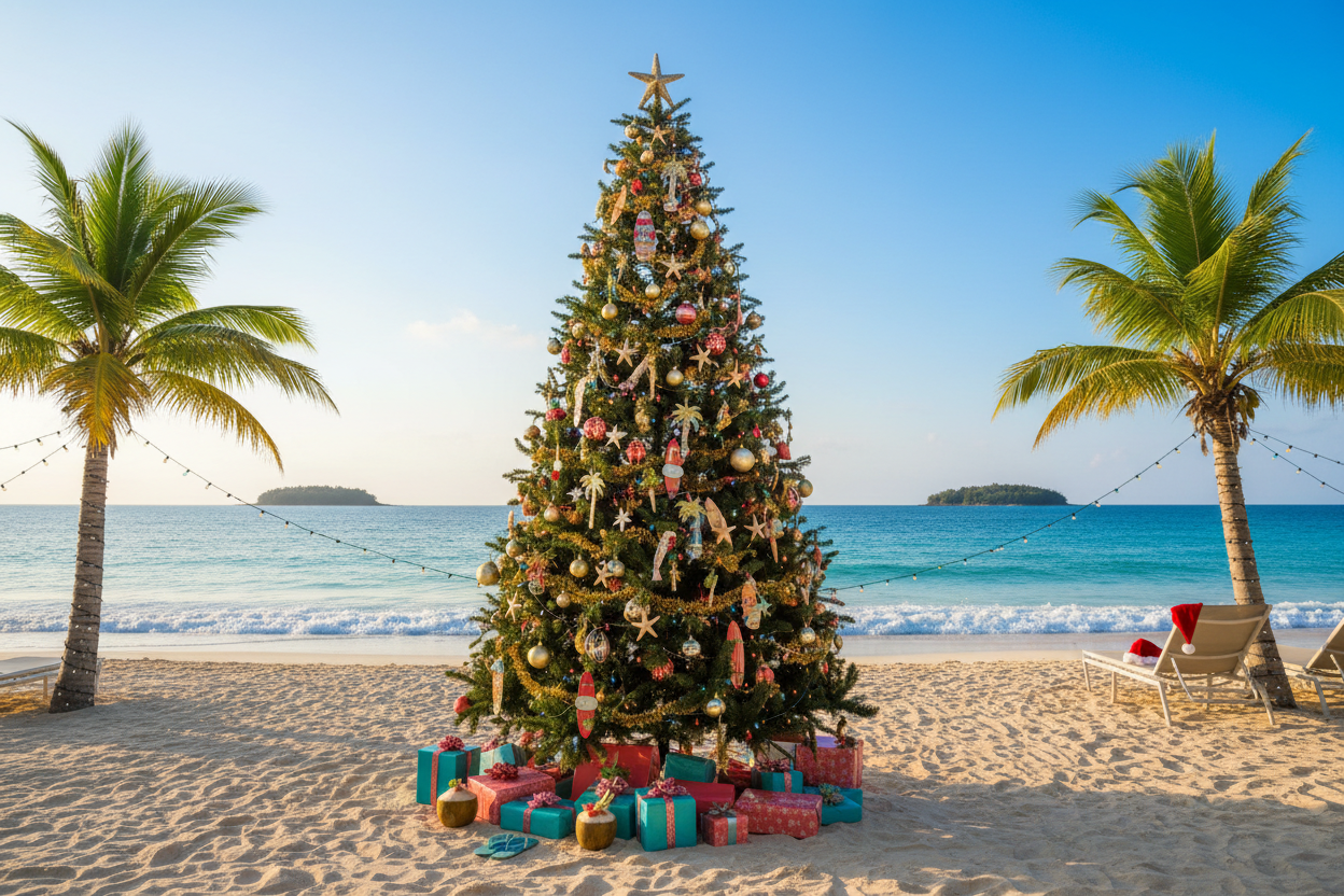 christmas tree on beach